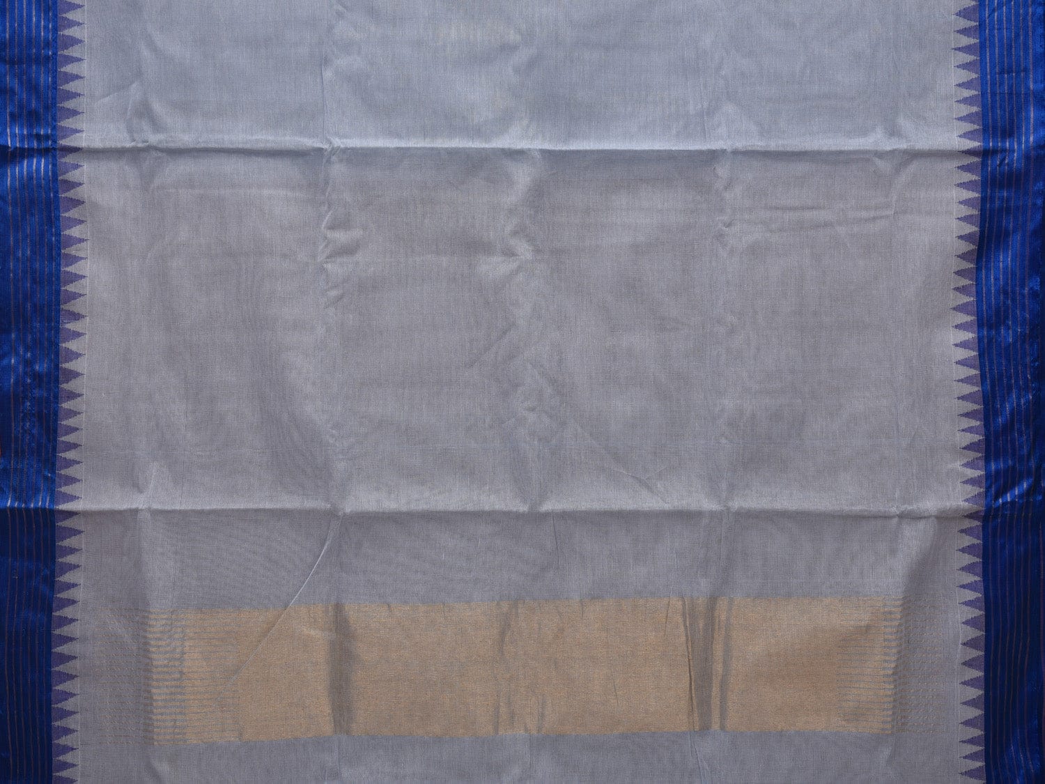 Light Blue Khadi Cotton Handloom Plain Saree with Strip Border Design kh0577