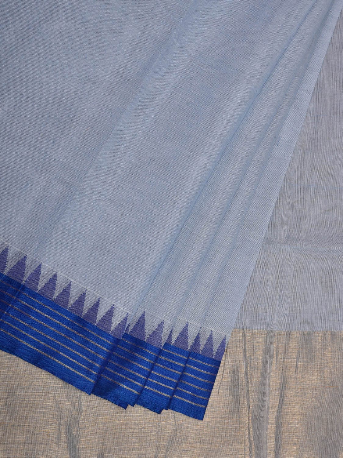 Light Blue Khadi Cotton Handloom Plain Saree with Strip Border Design kh0577