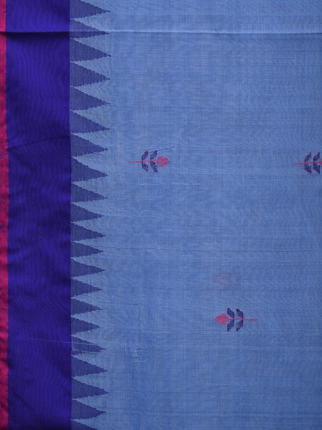 Light Blue Khadi Cotton Handloom Saree with Jamdani Buta and Temple Border Design kh0575