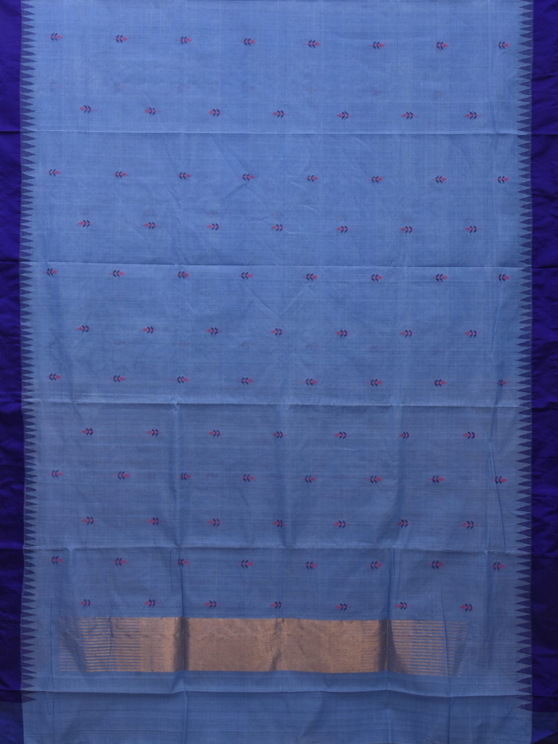 Light Blue Khadi Cotton Handloom Saree with Jamdani Buta and Temple Border Design kh0575