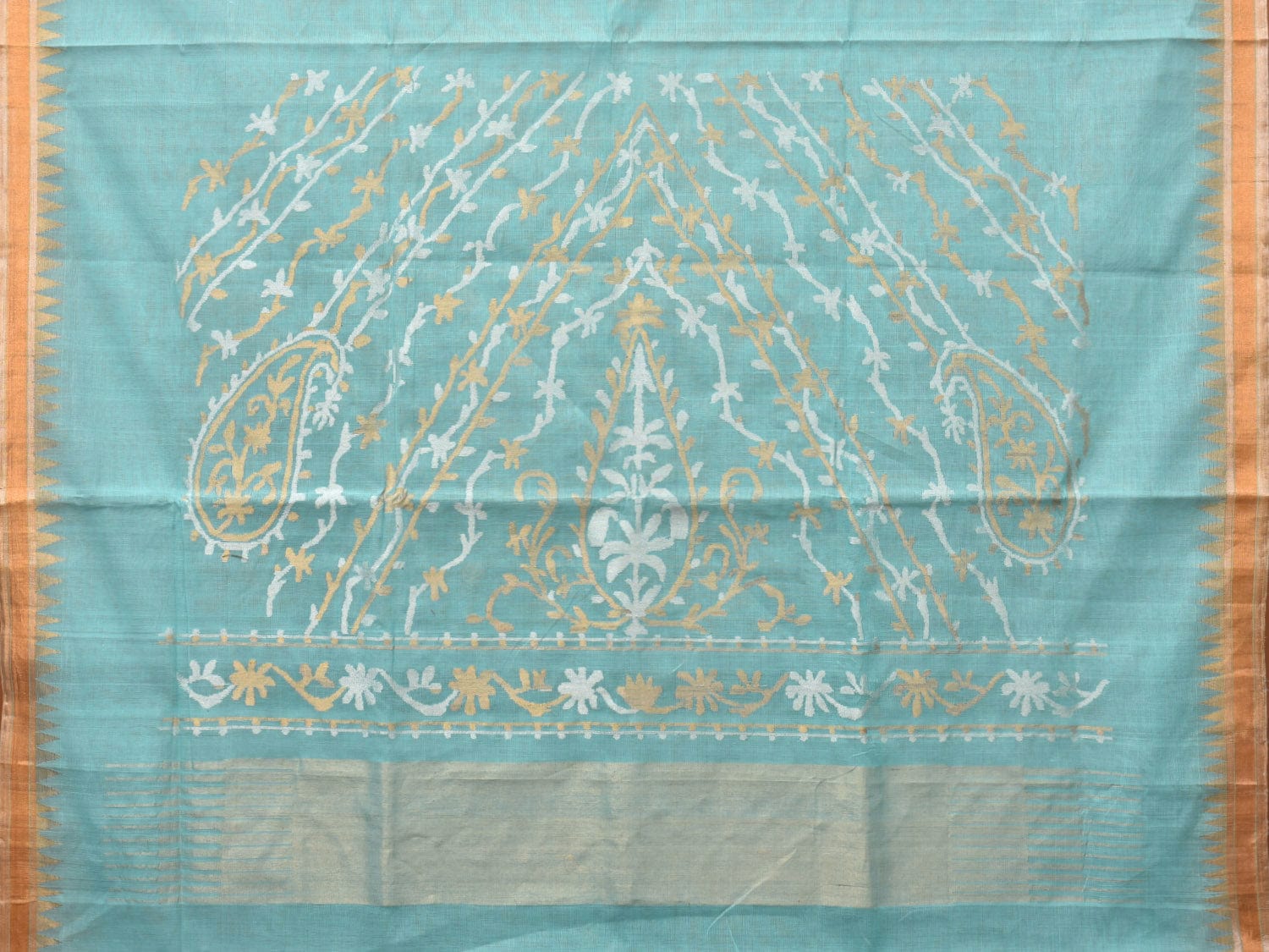 Light Blue Khadi Cotton Handloom Saree with Mango Pallu Design kh0666