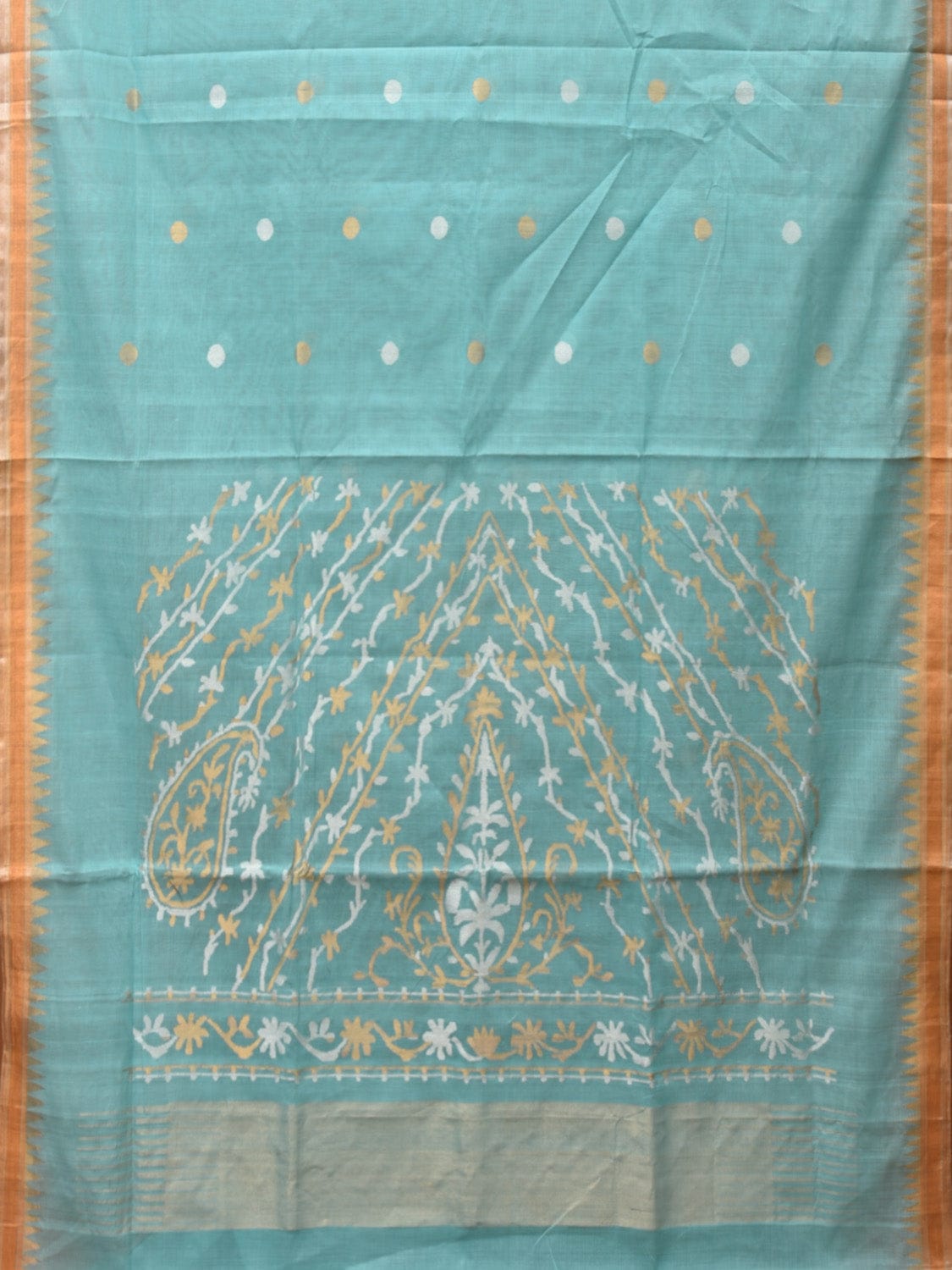 Light Blue Khadi Cotton Handloom Saree with Mango Pallu Design kh0666