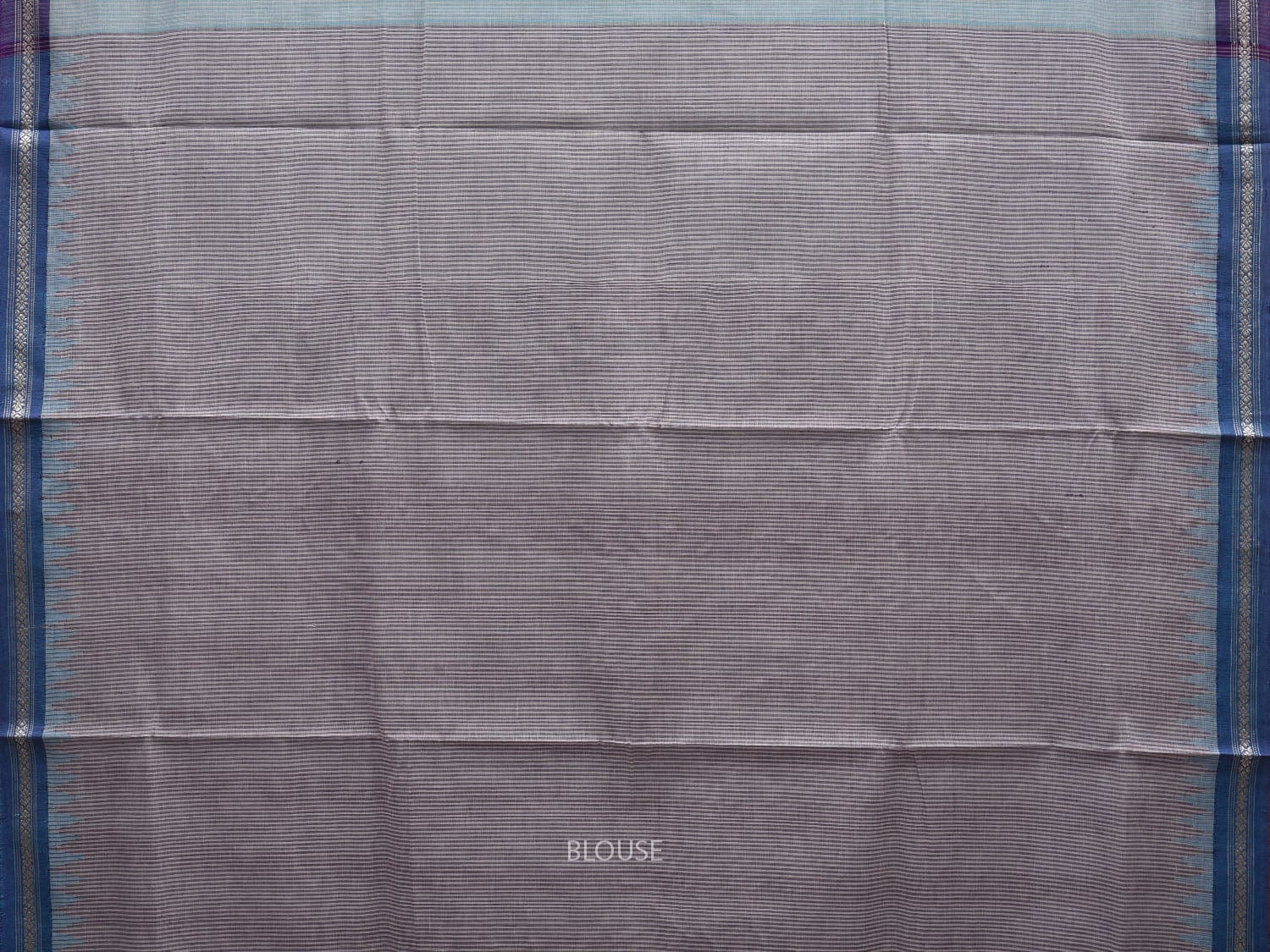 Light Blue Khadi Cotton Handloom Saree with Strips and Temple Border Design kh0537