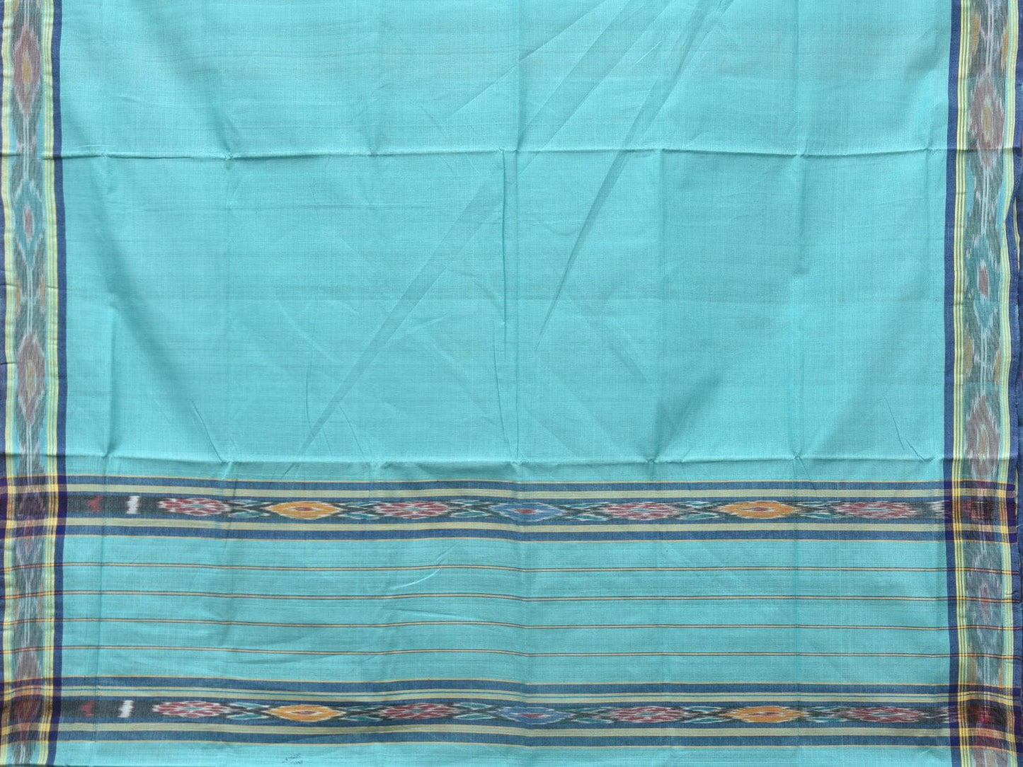 Light Blue Mangalgiri Cotton Handloom Plain Saree with Strips Pallu Design No Blouse o0439