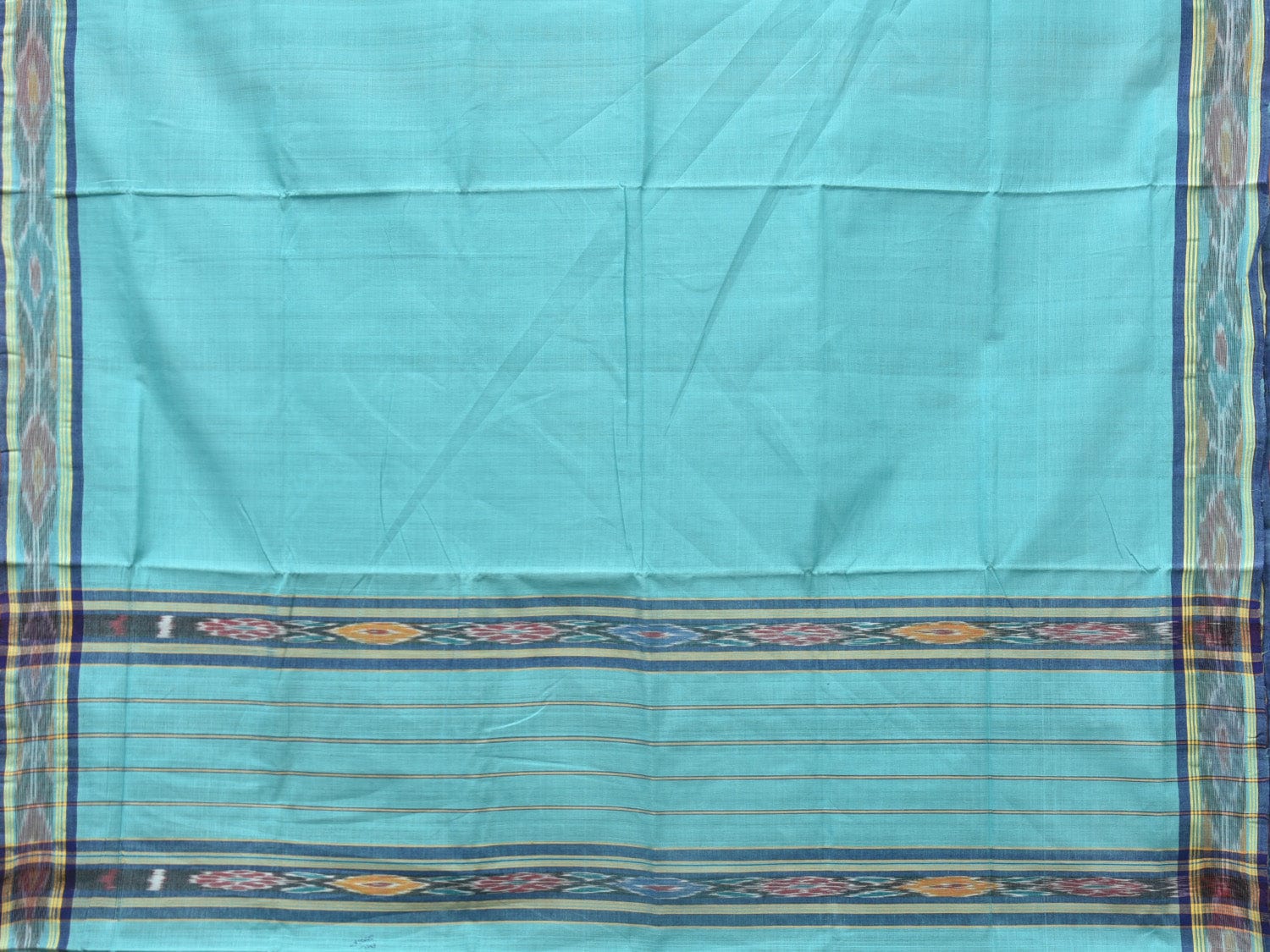 Light Blue Mangalgiri Cotton Handloom Plain Saree with Strips Pallu Design No Blouse o0439