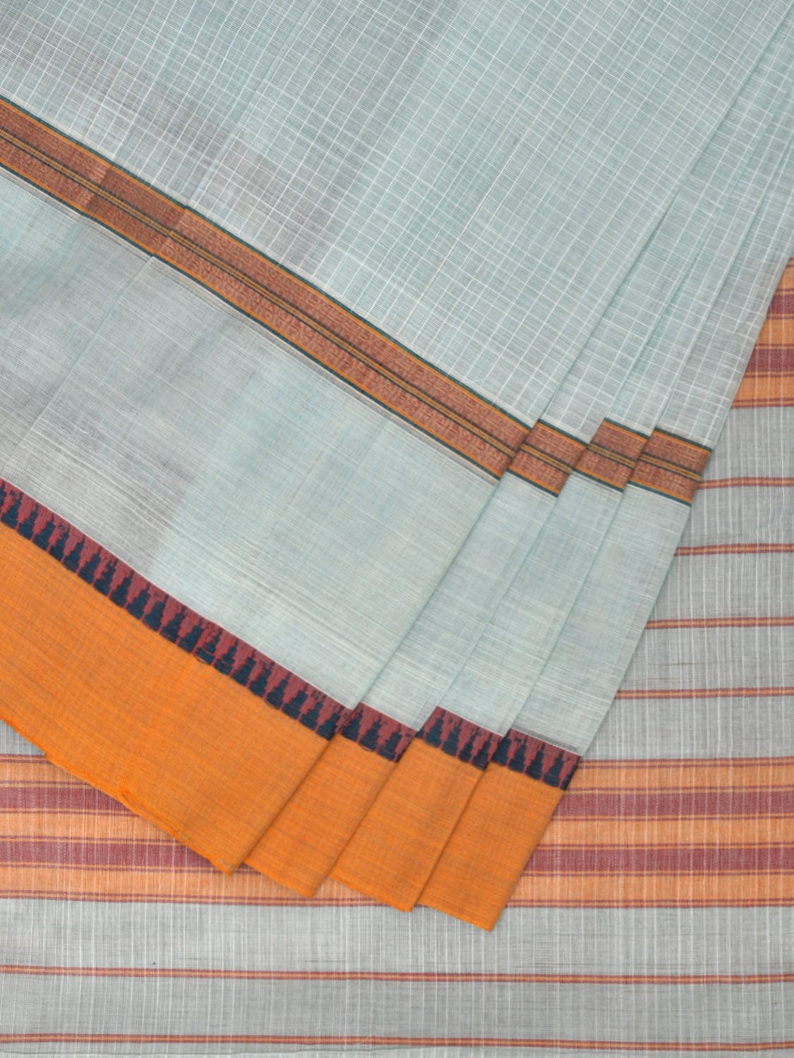Light Blue Narayanpet Cotton Handloom Saree with Checks and Big Border Design No Blouse np0876
