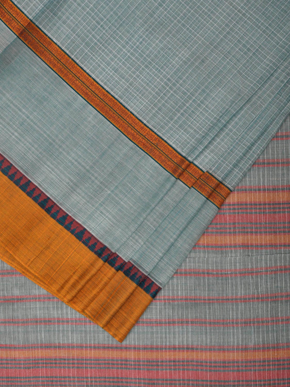 Light Blue Narayanpet Cotton Handloom Saree with Checks and Big Border Design No Blouse np0889
