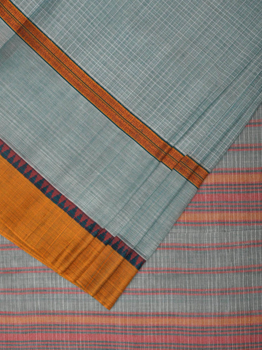 Light Blue Narayanpet Cotton Handloom Saree with Checks and Big Border Design No Blouse np0889
