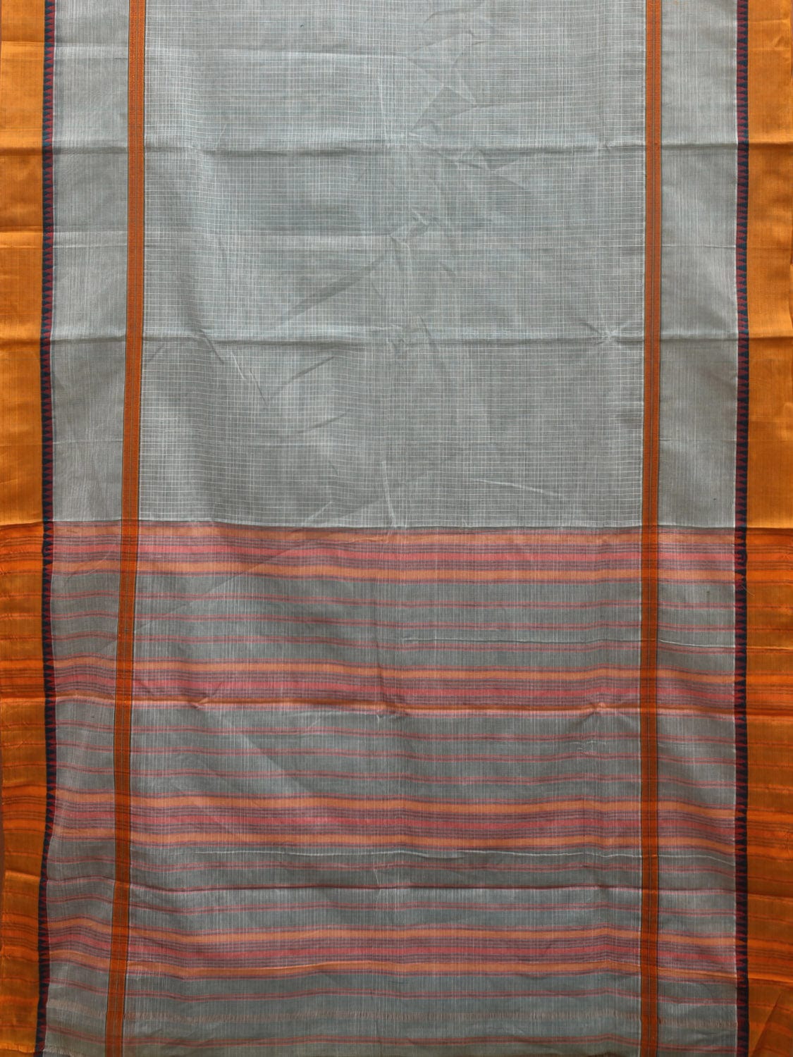 Light Blue Narayanpet Cotton Handloom Saree with Checks and Big Border Design No Blouse np0889