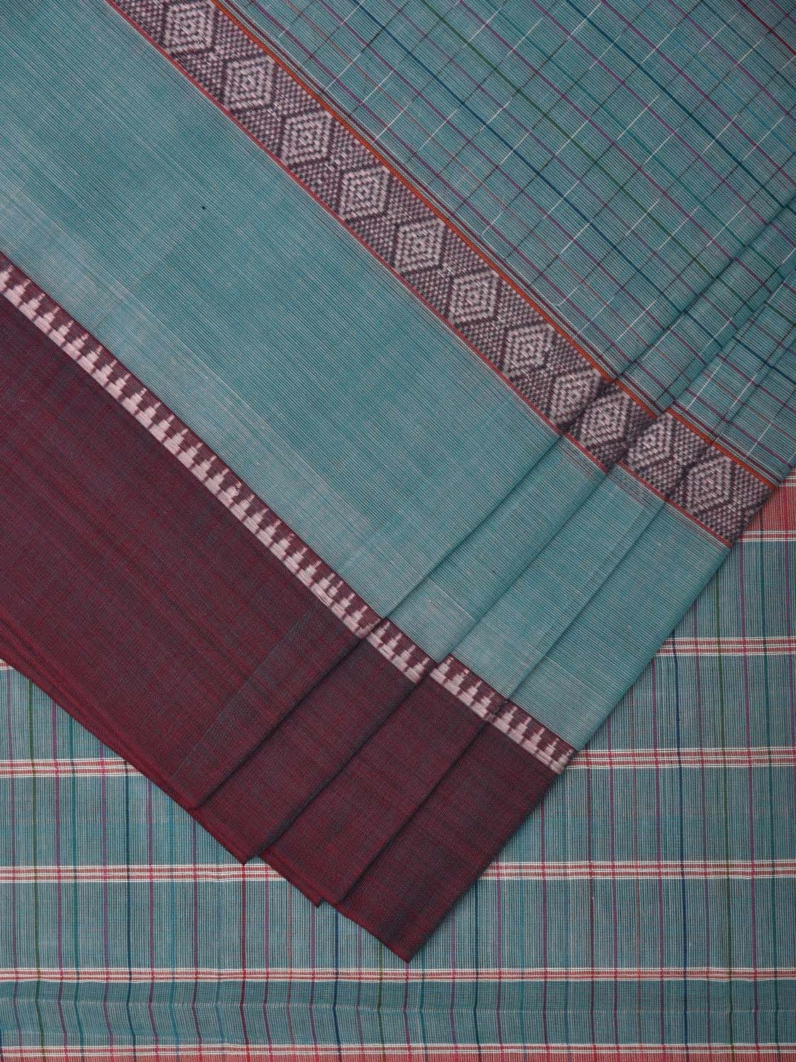 Light Blue Narayanpet Cotton Handloom Saree with Checks and Big Border Design No Blouse np0892