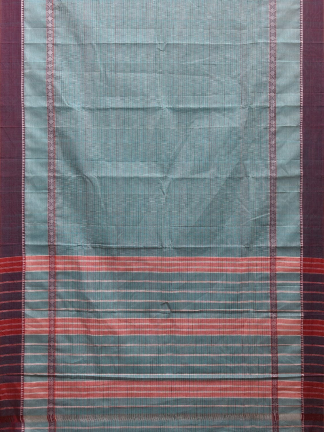 Light Blue Narayanpet Cotton Handloom Saree with Checks and Big Border Design No Blouse np0892