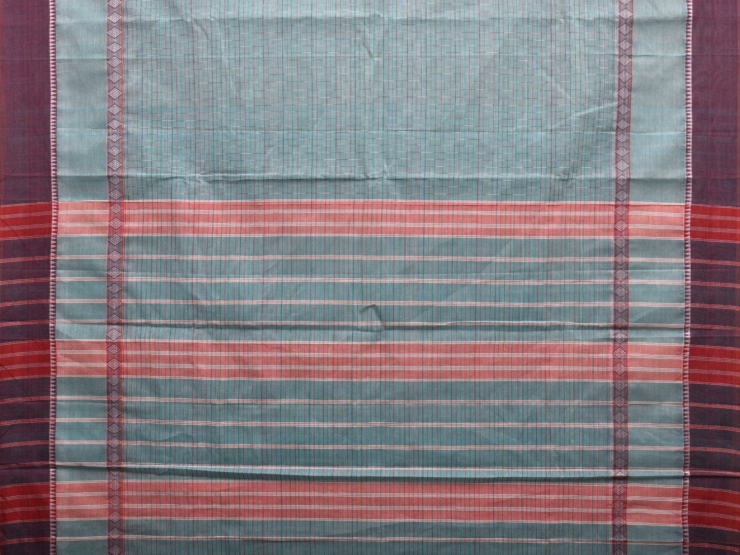 Light Blue Narayanpet Cotton Handloom Saree with Checks and Big Border Design No Blouse np0892