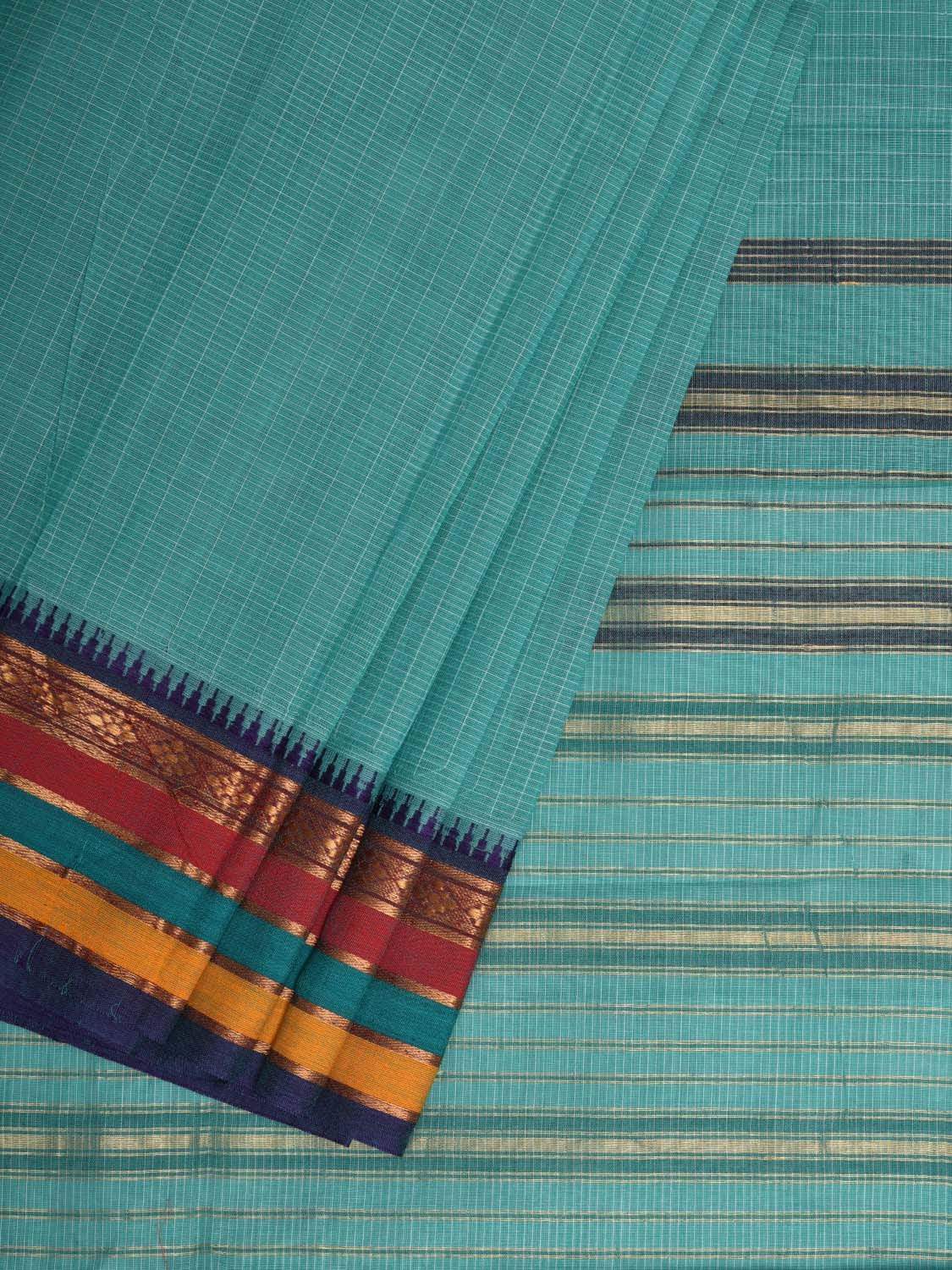 Light Blue Narayanpet Cotton Handloom Saree with Checks Design No Blouse np0431