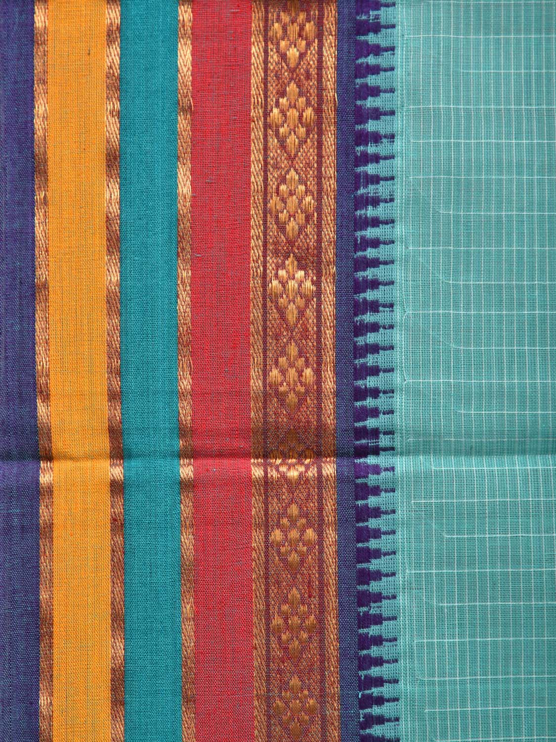 Light Blue Narayanpet Cotton Handloom Saree with Checks Design No Blouse np0431