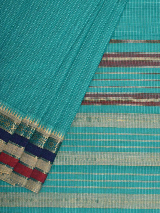 Light Blue Narayanpet Cotton Handloom Saree with Checks Design No Blouse np0433