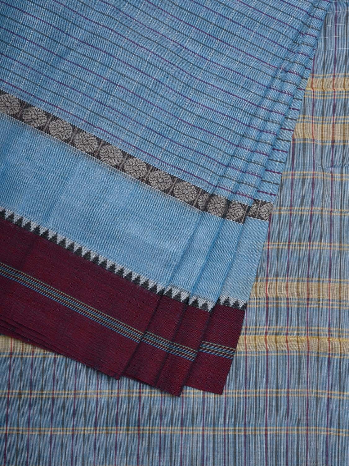 Light Blue Narayanpet Cotton Handloom Saree with Checks Design No Blouse np0530