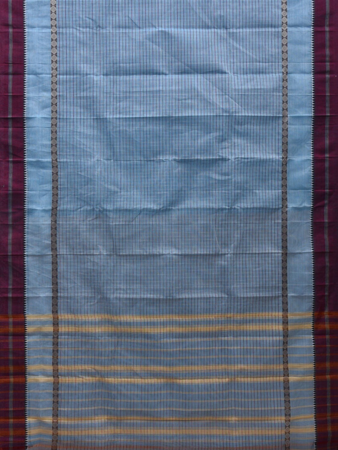 Light Blue Narayanpet Cotton Handloom Saree with Checks Design No Blouse np0530
