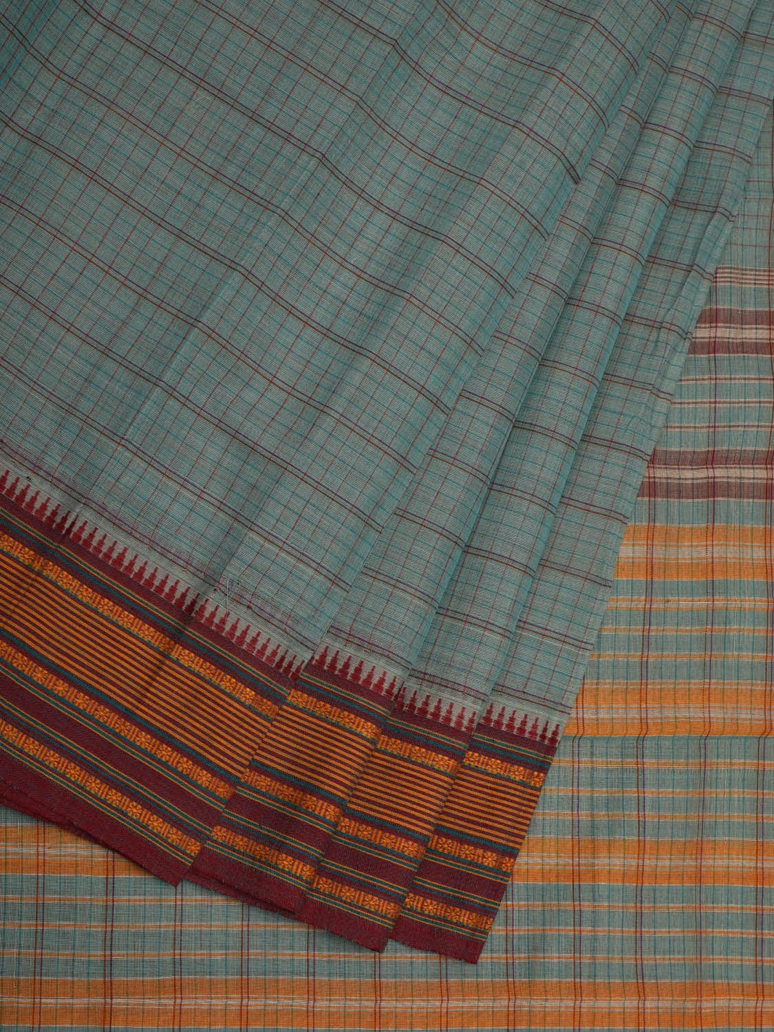 Light Blue Narayanpet Cotton Handloom Saree with Checks Design No Blouse np0650