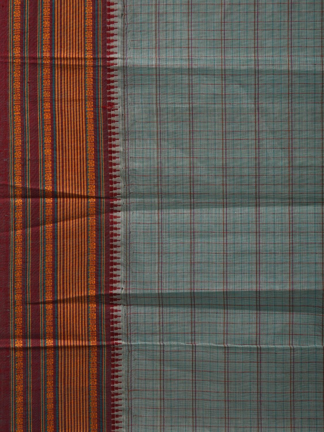 Light Blue Narayanpet Cotton Handloom Saree with Checks Design No Blouse np0650