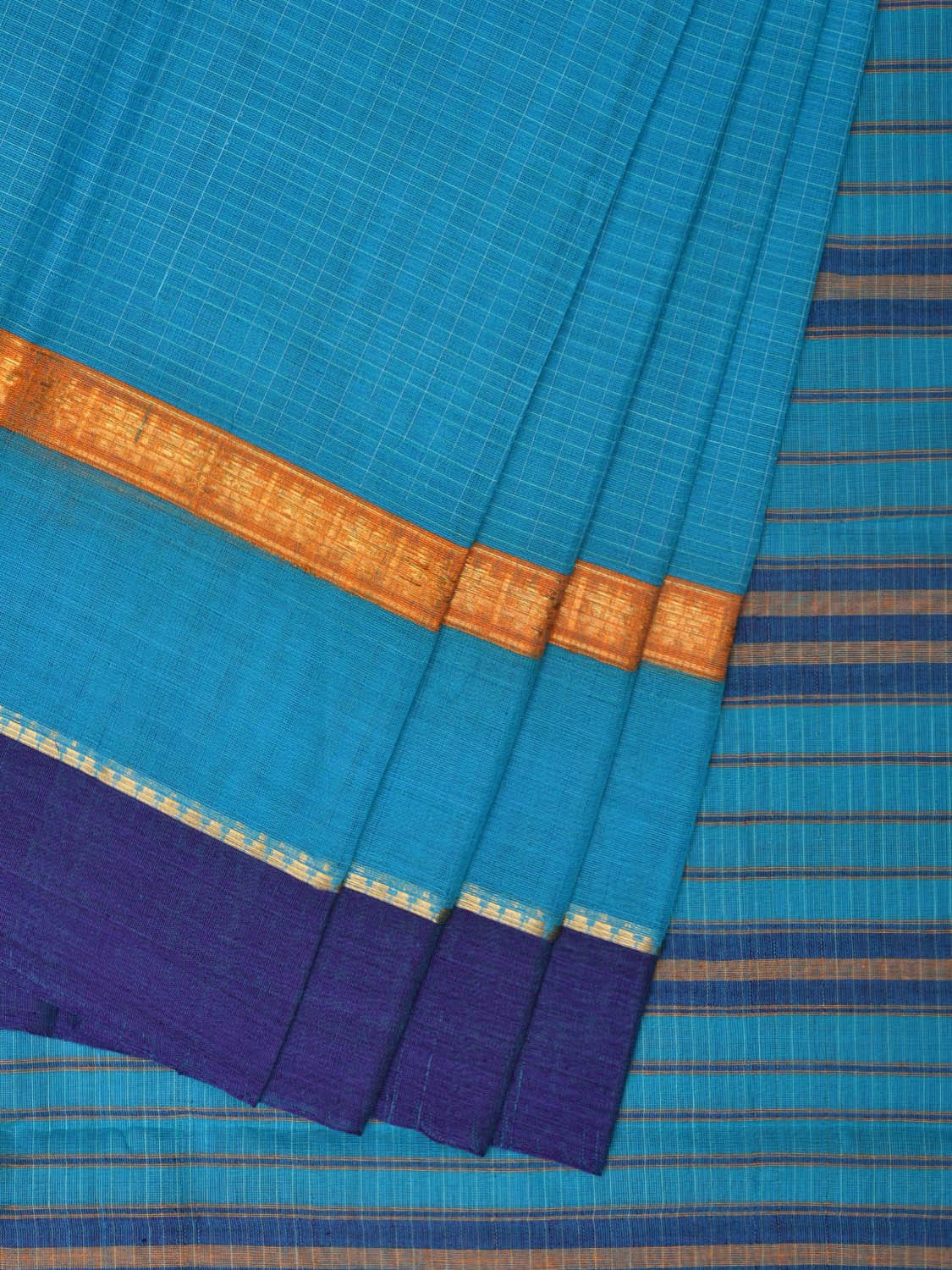 Light Blue Narayanpet Cotton Handloom Saree with Checks Design No Blouse np0761