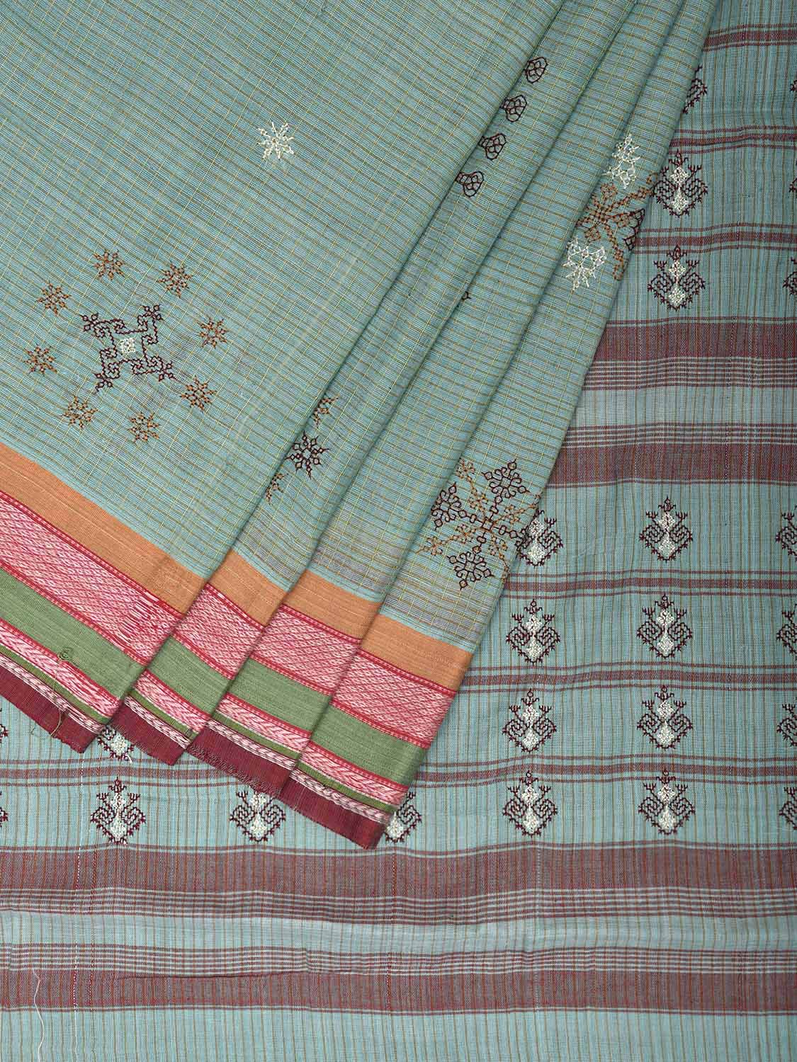 Light Blue Narayanpet Cotton Handloom Saree with Kasuti Work Design o0582