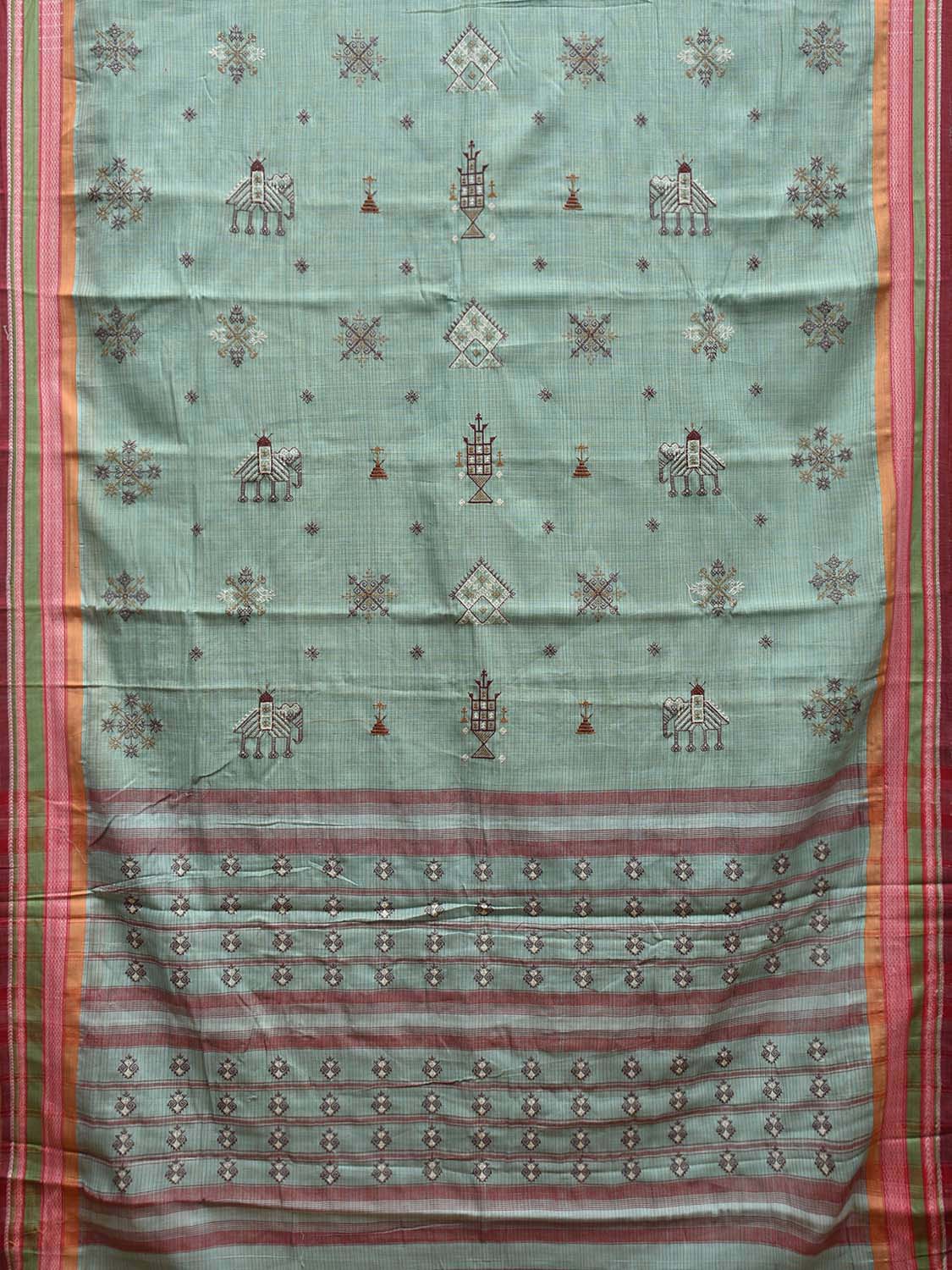 Light Blue Narayanpet Cotton Handloom Saree with Kasuti Work Design o0582