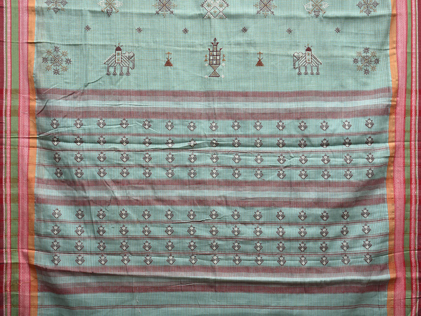 Light Blue Narayanpet Cotton Handloom Saree with Kasuti Work Design o0582