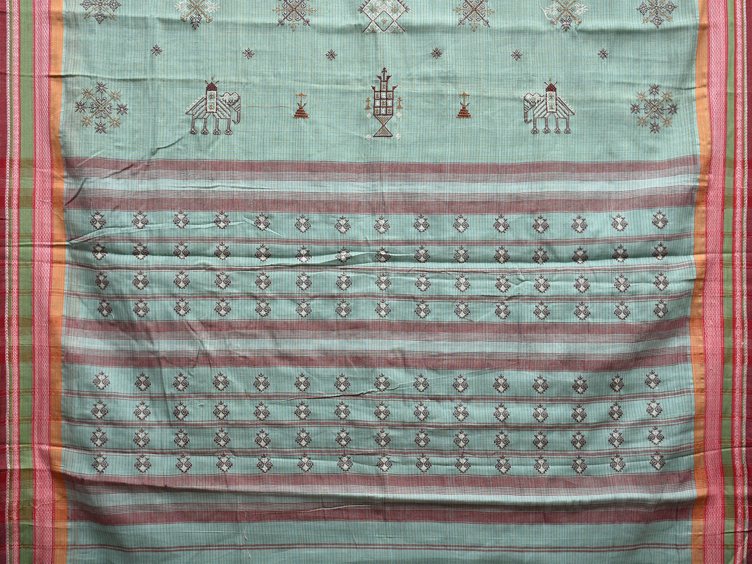 Light Blue Narayanpet Cotton Handloom Saree with Kasuti Work Design o0582