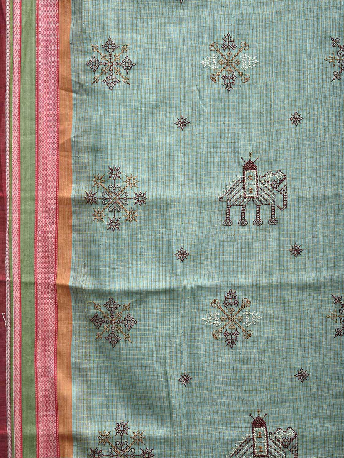 Light Blue Narayanpet Cotton Handloom Saree with Kasuti Work Design o0582