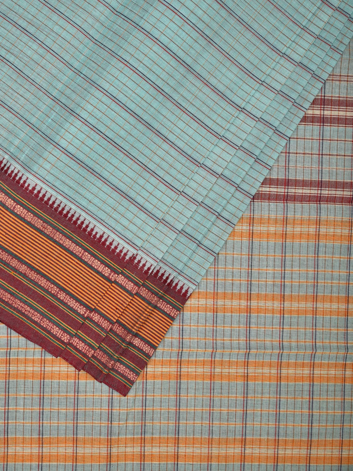 Light Blue Narayanpet Cotton Handloom Saree with Strips Design No Blouse np0699