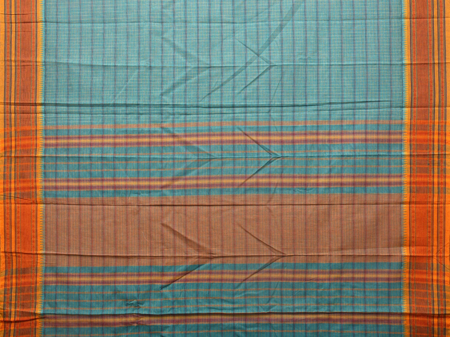 Light Blue Narayanpet Cotton Handloom Saree with Strips Design No Blouse np0792