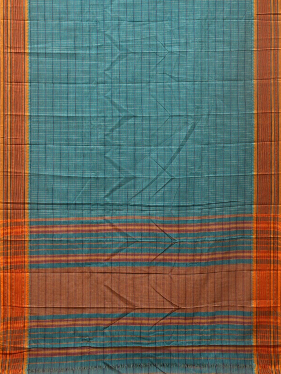 Light Blue Narayanpet Cotton Handloom Saree with Strips Design No Blouse np0792