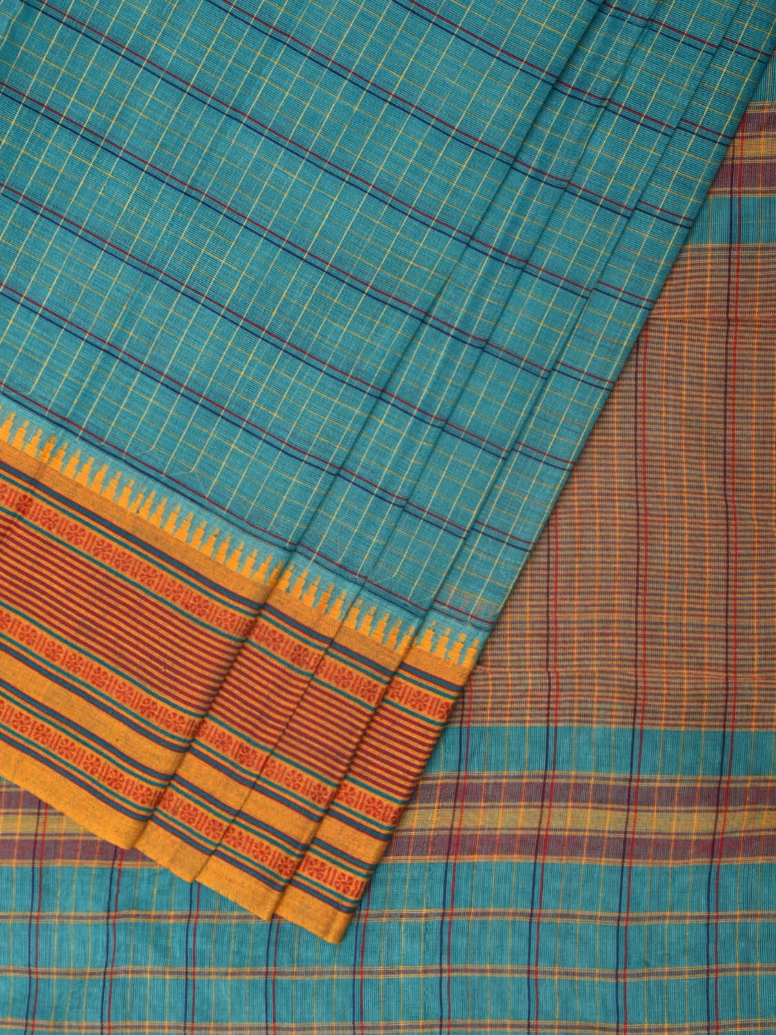 Light Blue Narayanpet Cotton Handloom Saree with Strips Design No Blouse np0792