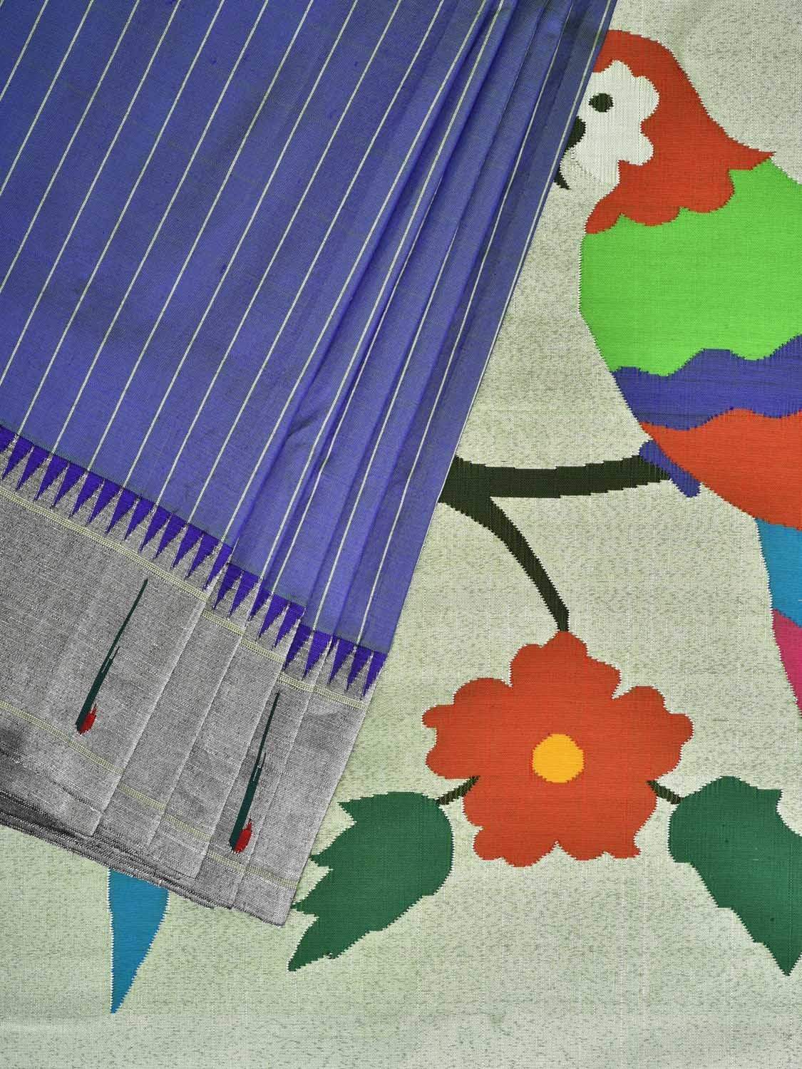 Light Blue Paithani Silk Handloom Saree with Strips and Muniya Border Design p0357