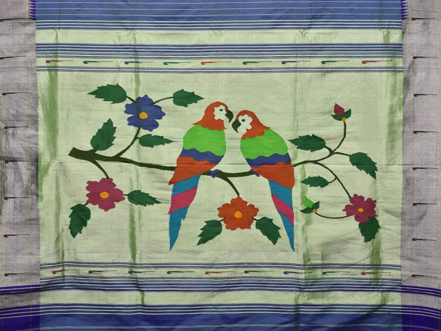 Light Blue Paithani Silk Handloom Saree with Strips and Muniya Border Design p0357