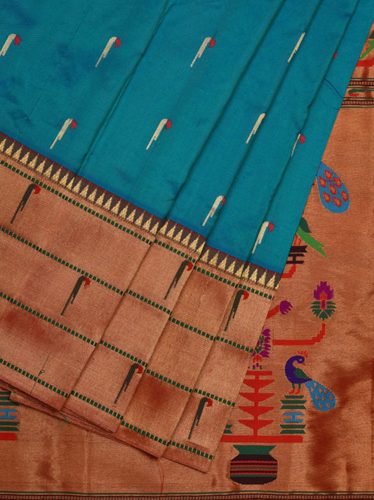 Light Blue Paithani Silk Handloom Saree with Triple Muniya Border Design p0445