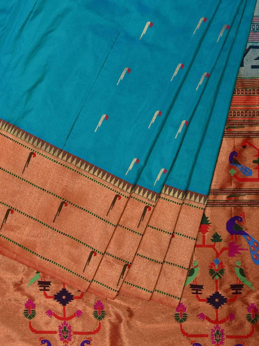 Light Blue Paithani Silk Handloom Saree with Triple Muniya Border Saree p0366