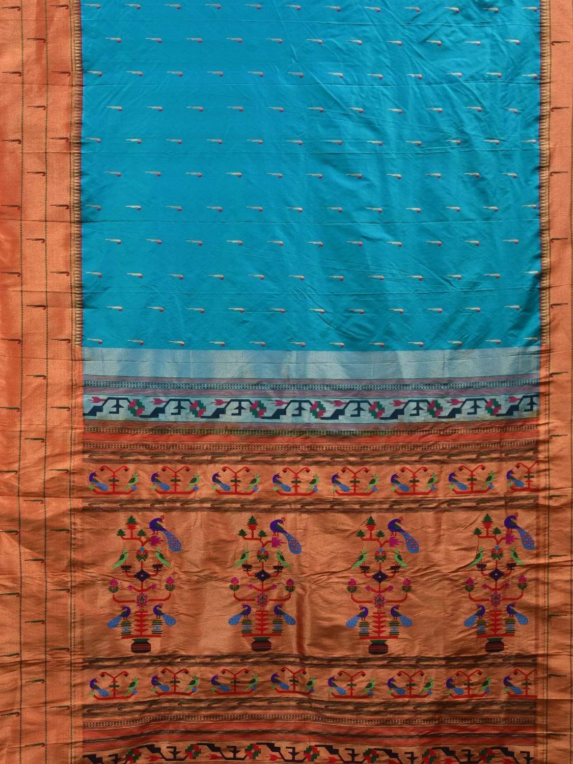 Light Blue Paithani Silk Handloom Saree with Triple Muniya Border Saree p0366
