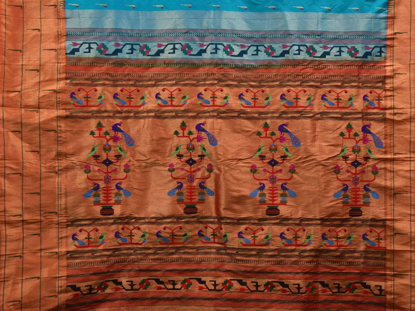 Light Blue Paithani Silk Handloom Saree with Triple Muniya Border Saree p0366