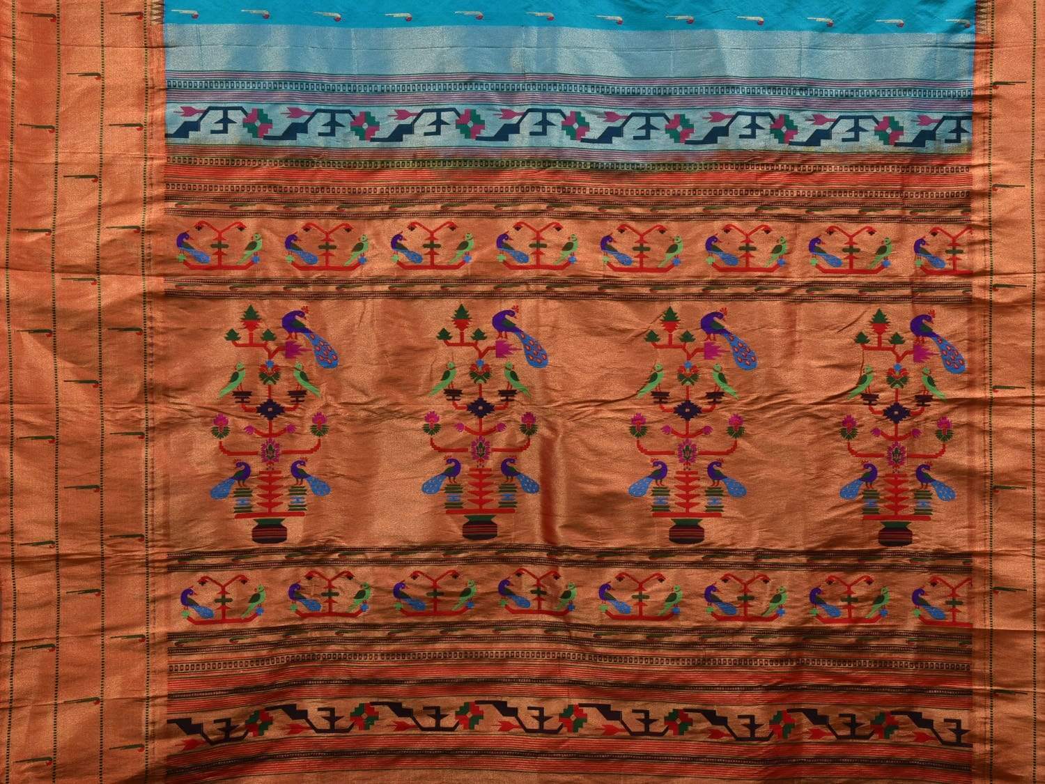 Light Blue Paithani Silk Handloom Saree with Triple Muniya Border Saree p0366