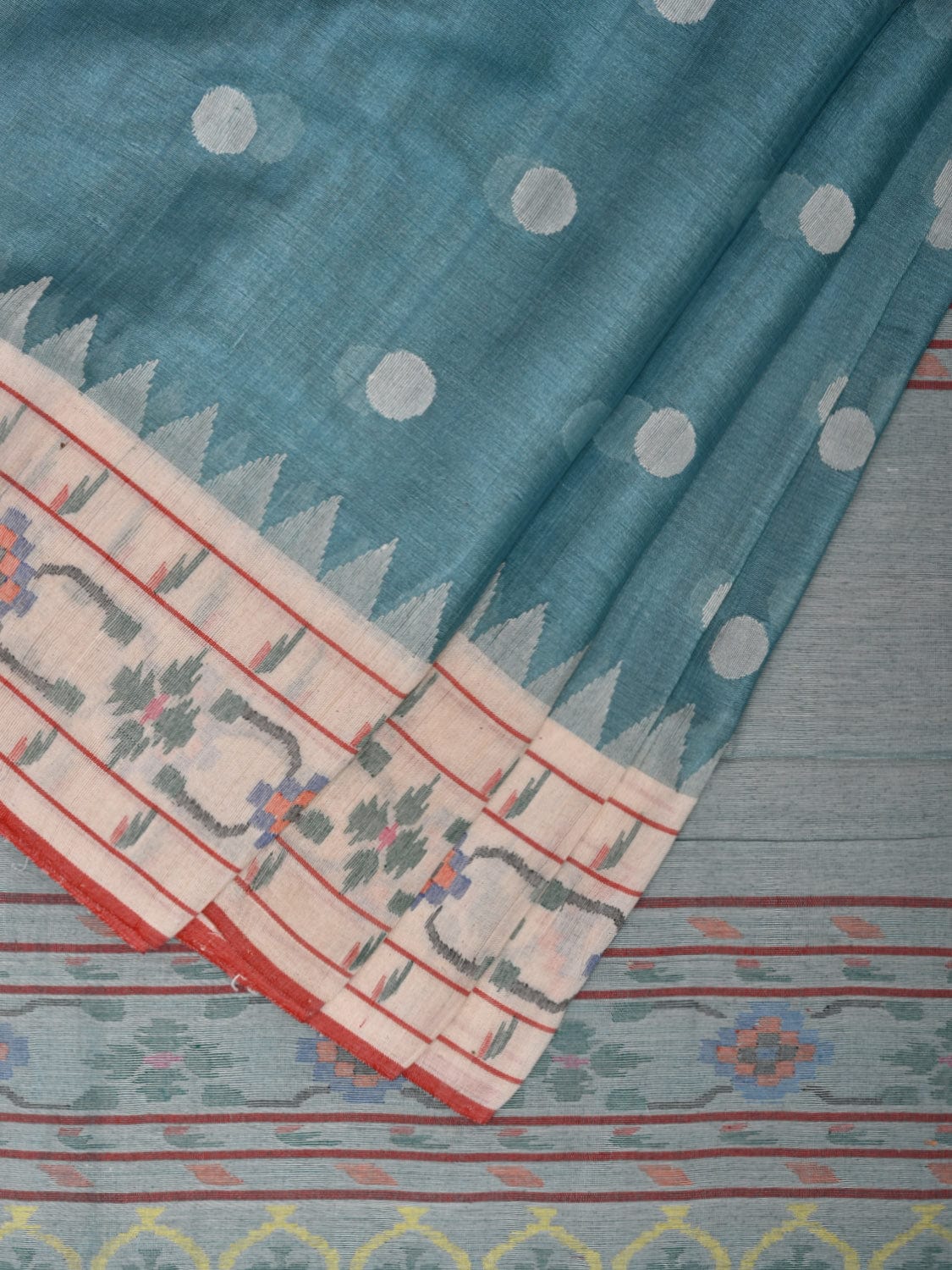 Light Blue Paithani Tussar Handloom Saree with Aakruti Border Design p0493
