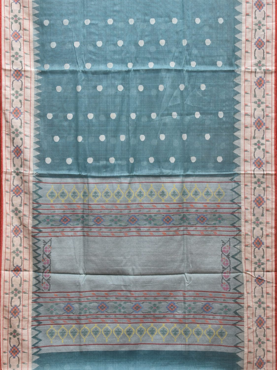 Light Blue Paithani Tussar Handloom Saree with Aakruti Border Design p0493