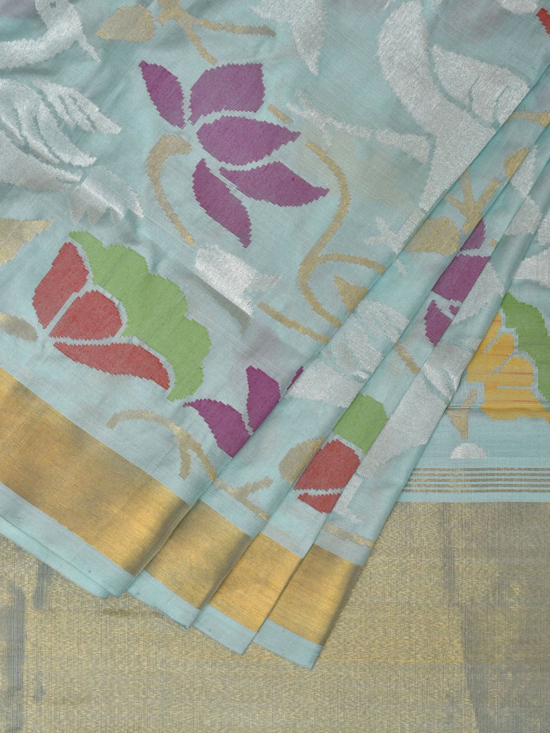 Light Blue Uppada Silk Handloom Saree with All Over Lotus and Birds Design u2222