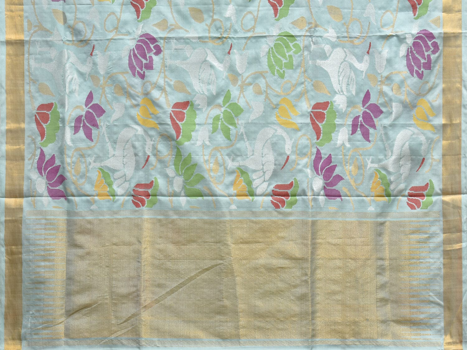 Light Blue Uppada Silk Handloom Saree with All Over Lotus and Birds Design u2222