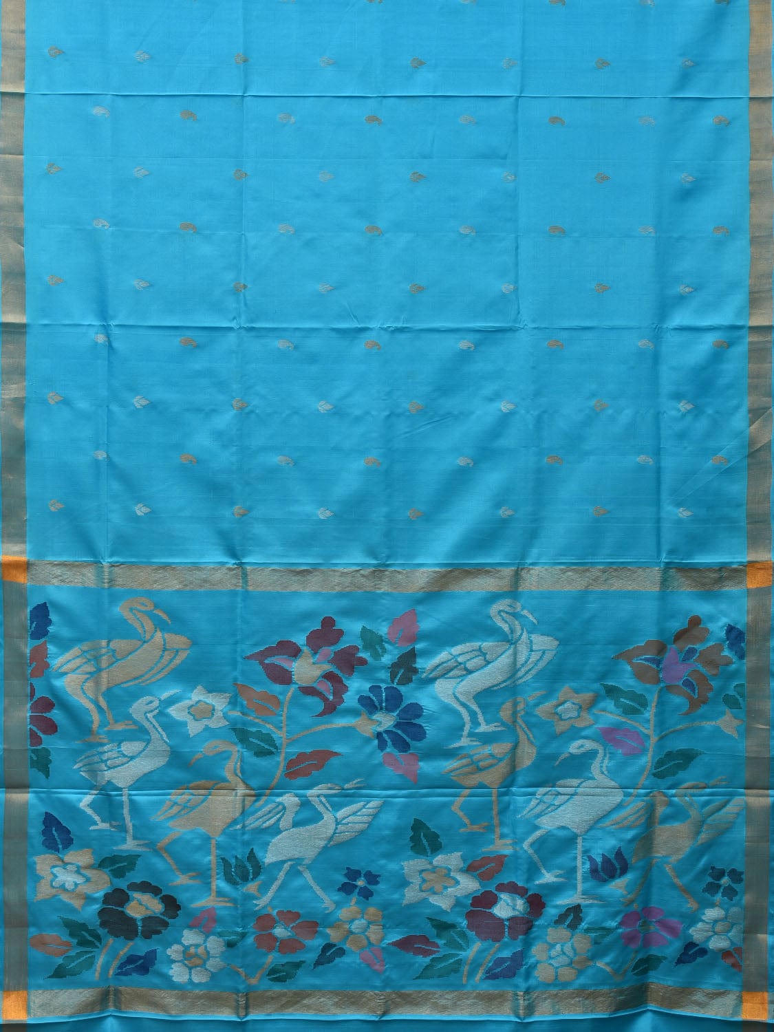 Light Blue Uppada Silk Handloom Saree with Floral and Birds Pallu Design u1959