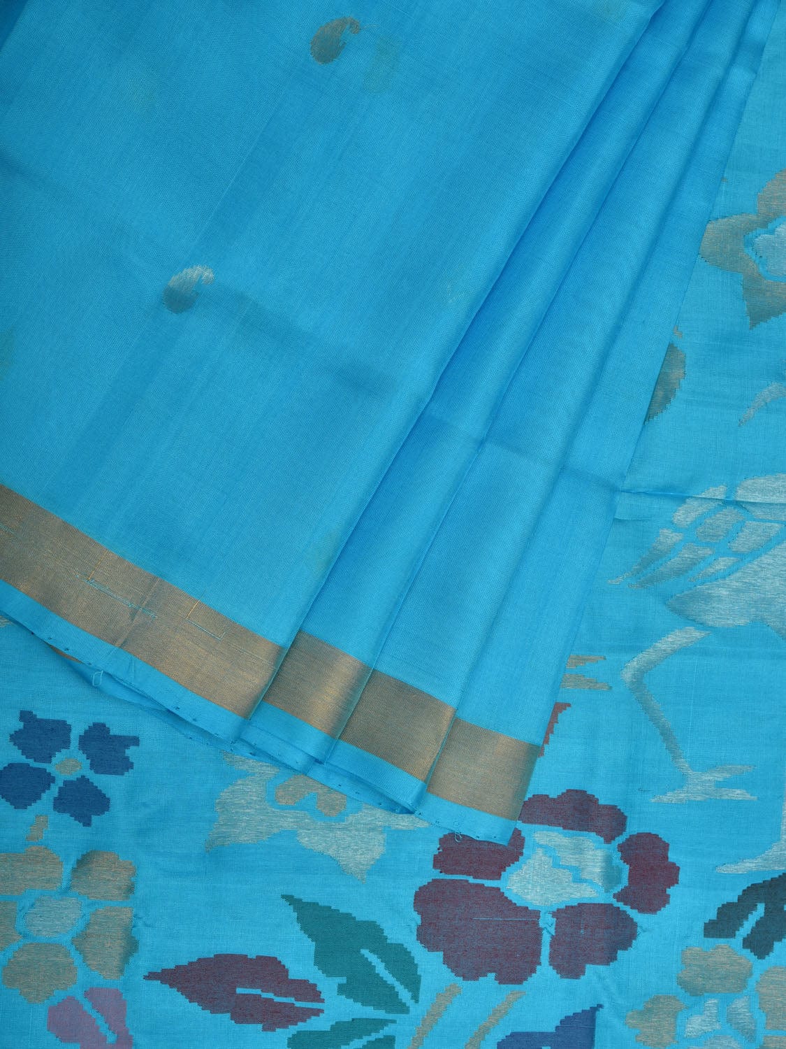 Light Blue Uppada Silk Handloom Saree with Floral and Birds Pallu Design u1959