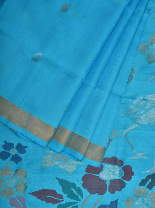 Light Blue Uppada Silk Handloom Saree with Floral and Birds Pallu Design u1959