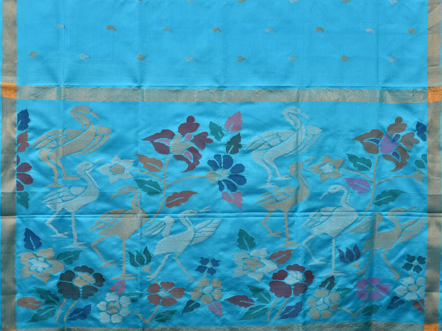 Light Blue Uppada Silk Handloom Saree with Floral and Birds Pallu Design u1959