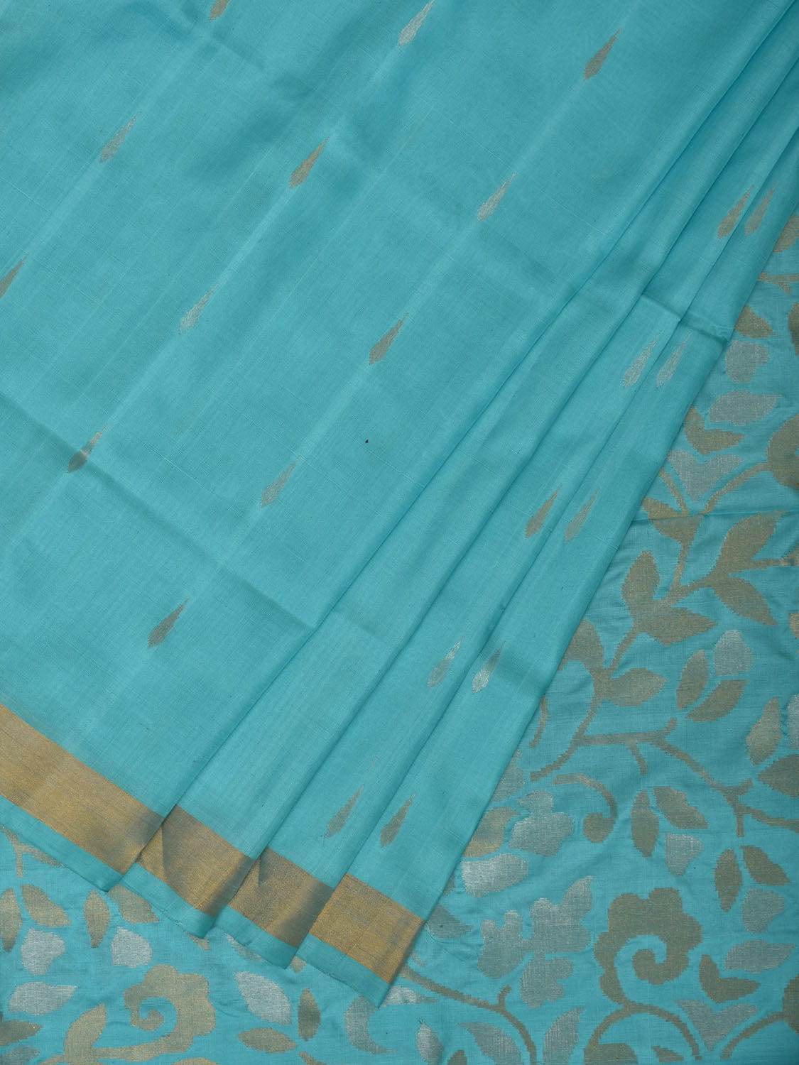 Light Blue Uppada Silk Handloom Saree with Floral Pallu Design u1970