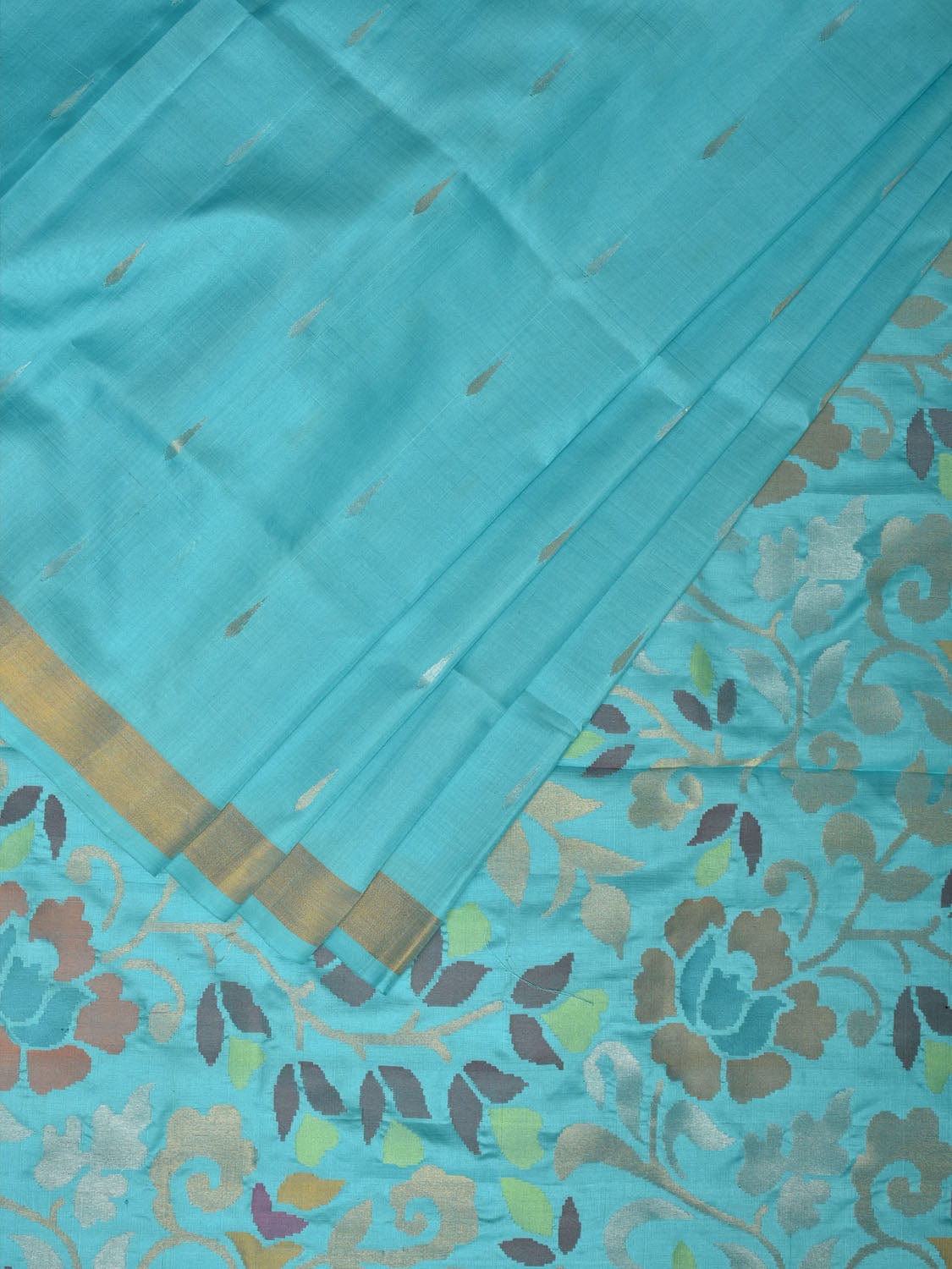 Light Blue Uppada Silk Handloom Saree with Floral Pallu Design u1988